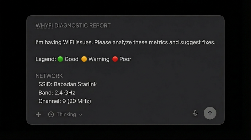 WhyFi diagnostic report with AI analysis